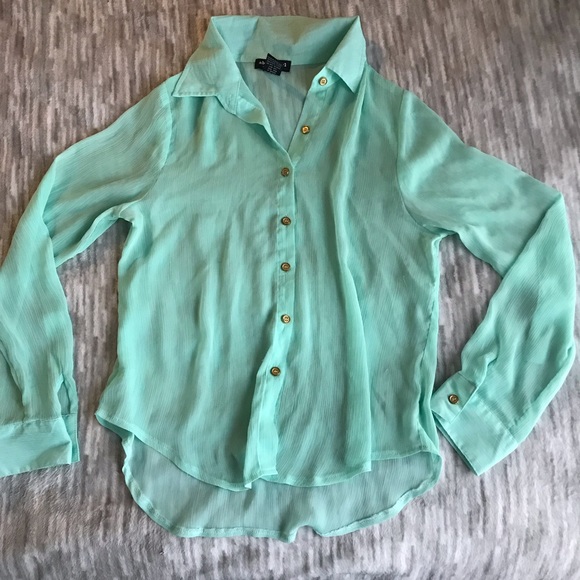 Mint Green Sheer Button Down Top - Picture 2 of 5